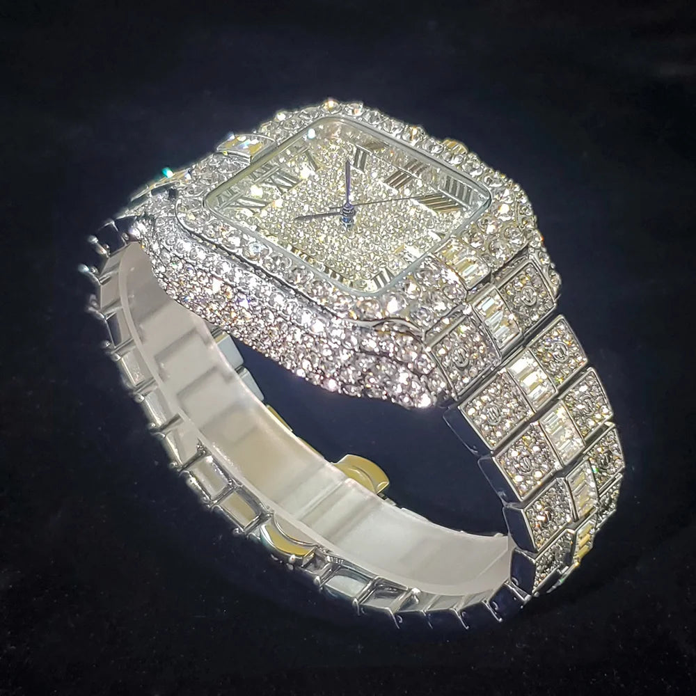 Iced Out Square Watch — Diamond Bling Hip Hop Wristwatch