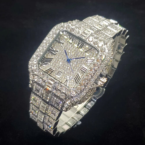 Iced Out Square Watch — Diamond Bling Hip Hop Wristwatch