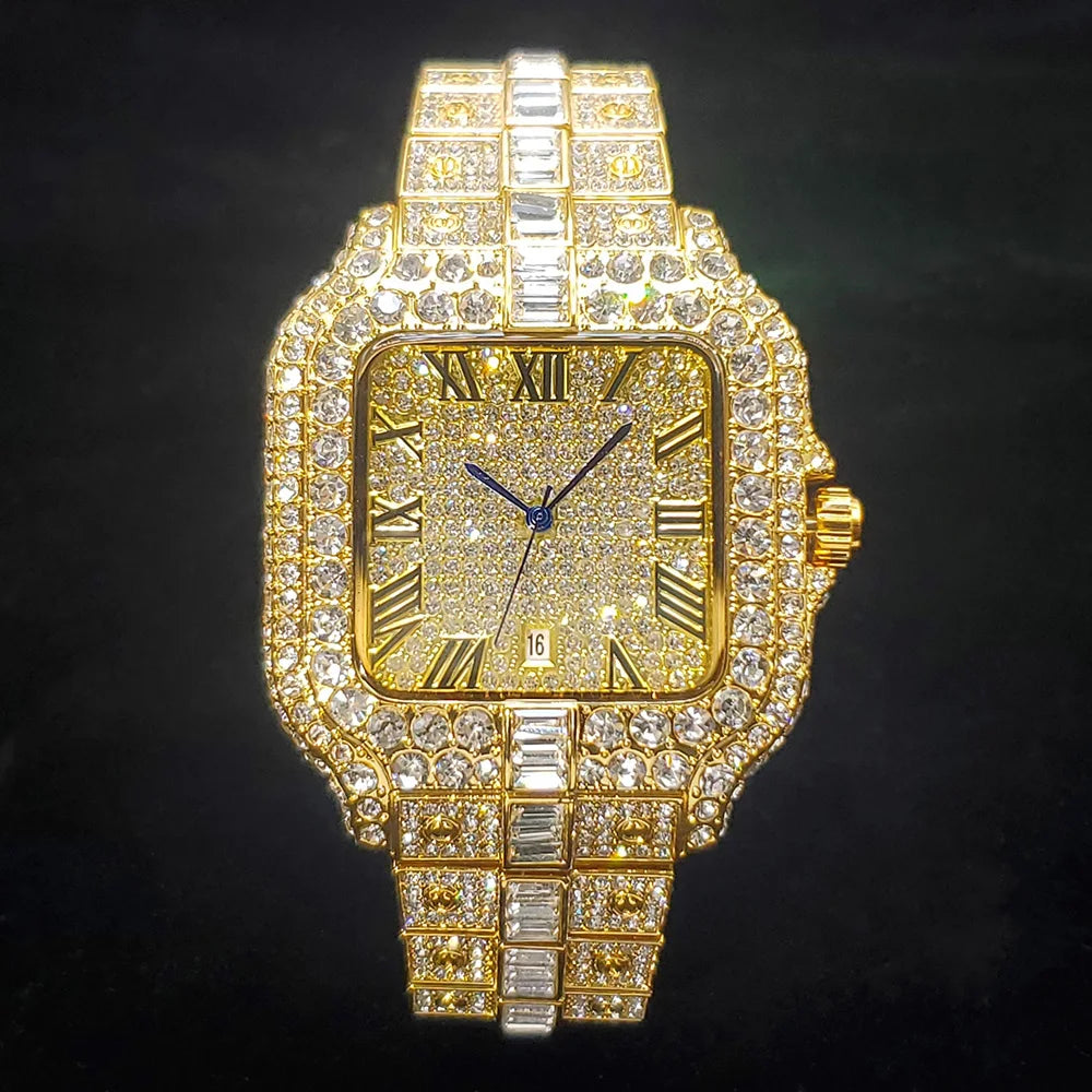 Iced Out Square Watch — Diamond Bling Wristwatch