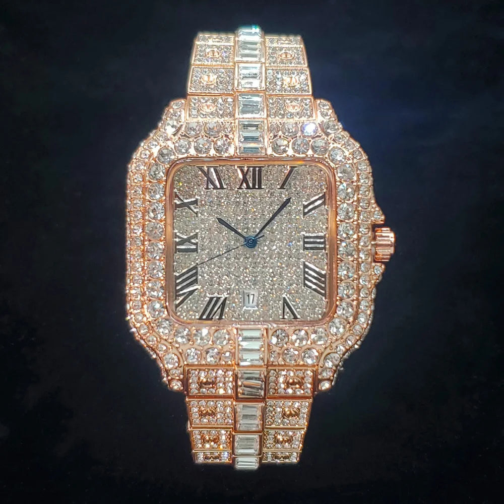 Iced Out Square Watch — Diamond Bling Hip Hop Wristwatch