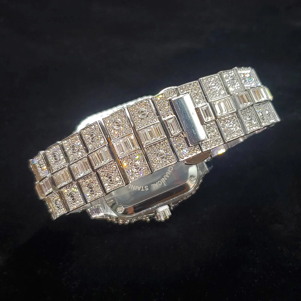 Iced Out Square Watch — Diamond Bling Hip Hop Wristwatch