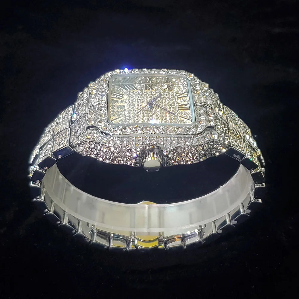 Iced Out Square Watch — Diamond Bling Hip Hop Wristwatch