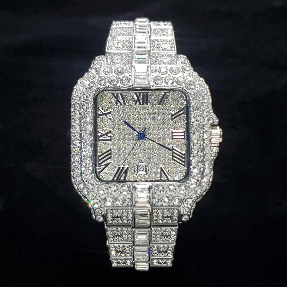 Iced Out Square Watch — Diamond Bling Wristwatch